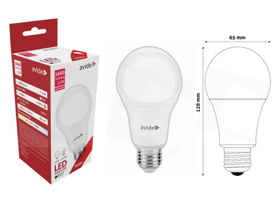 Avide LED Globe A65 15W E27 240 WW 3000K_NAGY